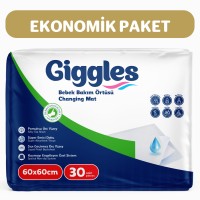 Giggles Bebek Bakım Örtüsü 60x60  Alt Açma Bezi  3 paket (30 adet)